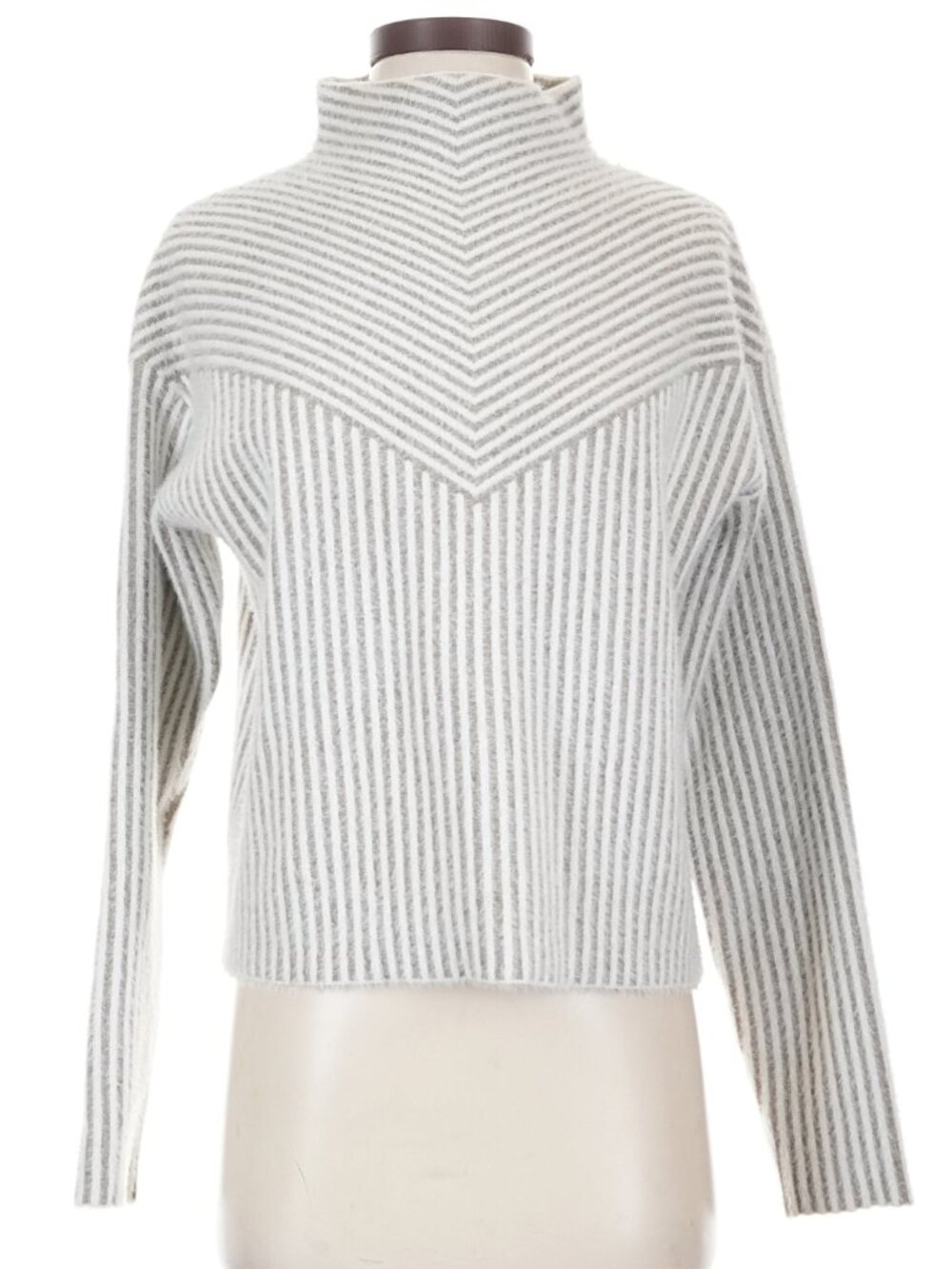 NWT Tahari Gray and Cream Striped Cowl Neck Sweater Size M